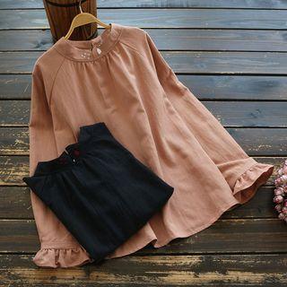 Floral Embroidered Mandarin Collar Blouse