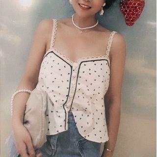 Lace Trim Heart Print Camisole Top