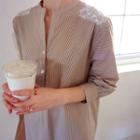 Half-placket Lace-trim Long Shirt
