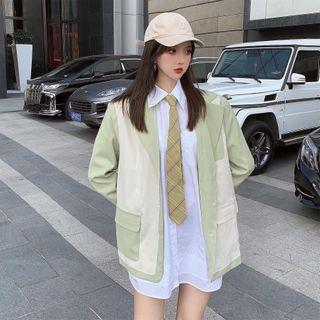 Plain Shirt / Plaid Tie / Two-tone Blazer