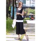 Set: Cap-sleeve Layered Top + Band-waist Wide-leg Pants