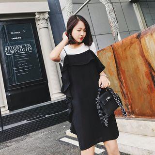 Set: Spaghetti Strap Ruffle Dress + T-shirt