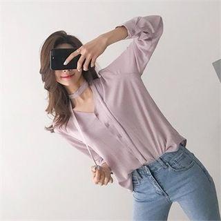 V-neck Crepe Blouse With Tie