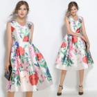Rose Printed Satin A-line Dress