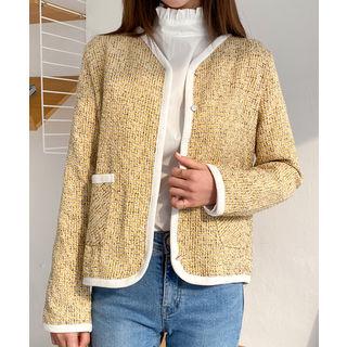 Round-neck Contrast-trim Tweed Jacket
