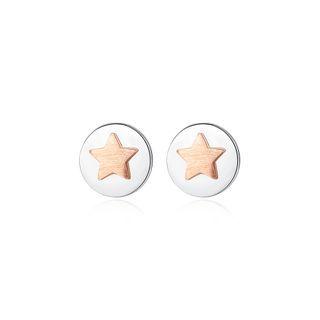 Sterling Silver Simple Cute Pink Star Round Stud Earrings Silver - One Size