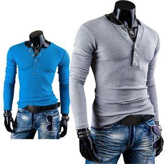 Brushed V-neck Long-sleeved T-shirt