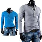 Brushed V-neck Long-sleeved T-shirt