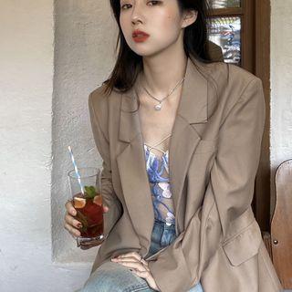 Floral Embroidered Lace Cropped Camisole Top / Plain Blazer