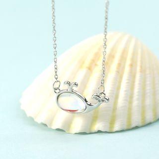 Faux Crystal Whale Pendant Necklace Light Blue & Silver - One Size