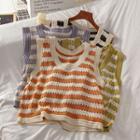 Color Block Striped Pointelle Knit Tank Top