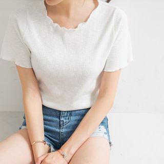 Frayed-edge Short-sleeve T-shirt