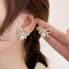 Bow Rhinestone Faux Pearl Earring 01 - 1 Pr - Silver - One Size