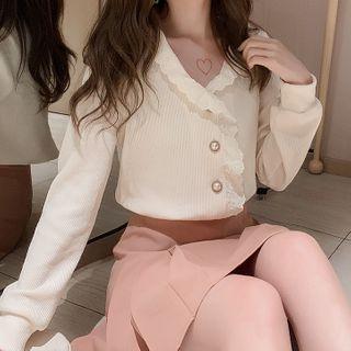 Lace Trim Cardigan Beige - One Size