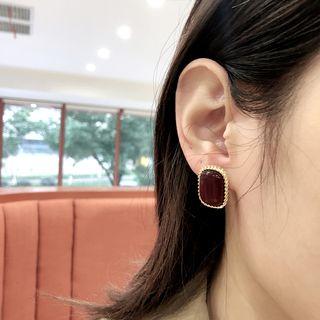925 Sterling Silver Button Stud Earring Bl0812 - Dark Coffee - One Size