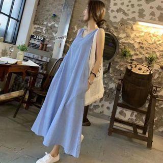 Sleeveless Midi Shift Dress Blue - One Size
