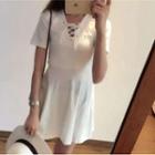 Lace Up Front Short Sleeve A-line Dress