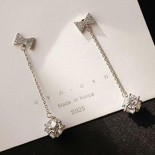 Rhinestone Bow Dangle Earring 1 Pair - One Size