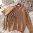 Set: V-neck Sweater + Scarf Coffee - One Size
