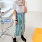 Band-waist Striped H-line Skirt
