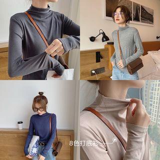 Mock-turtleneck Ribbed T-shirt