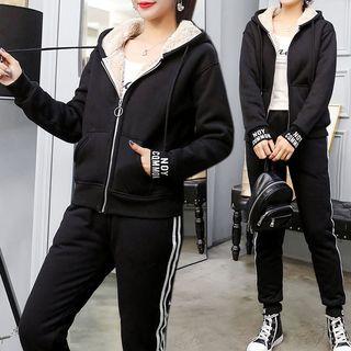 Set: Lettering Zip Hooded Jacket + Jogger Panties
