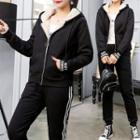 Set: Lettering Zip Hooded Jacket + Jogger Panties