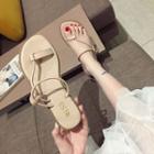 Faux Leather Loop-toe Flat Slide Sandals