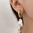 Faux Pearl Drop Earring 1 Pair - Copper Needle - Gold & White - One Size