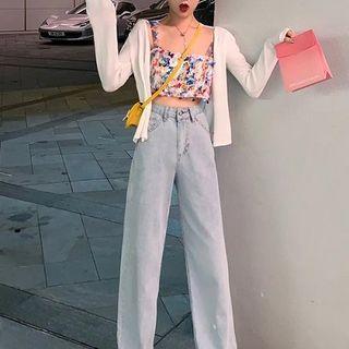 Sleeveless Sequined Top / Cardigan / Wide-leg Jeans