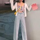 Sleeveless Sequined Top / Cardigan / Wide-leg Jeans