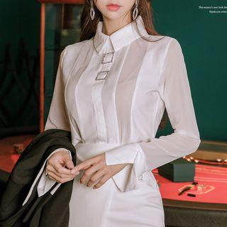 Long-sleeve Buckled Blouse