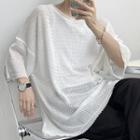 Elbow-sleeve Drop-shoulder Mesh T-shirt