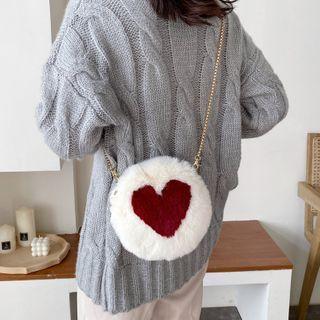 Fluffy Heart Print Crossbody Bag