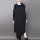 Asymmetric Hem Long-sleeve Midi Dress