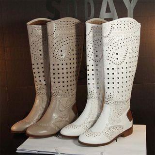 Studded Knee High Perforated Boots