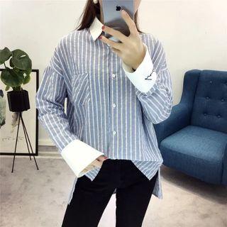 Striped Letter Embroidered Shirt