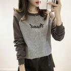 Letter Embroidered Striped Pullover