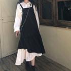 Plain Shirt / Two-tone Midi Overall Dress