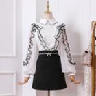 Set: Lantern-sleeve Blouse + Mini A-line Skirt