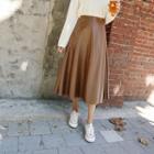 Faux-leather Long Flare Skirt