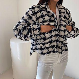 Dip-back Wool Blend Houndstooth Jacket
