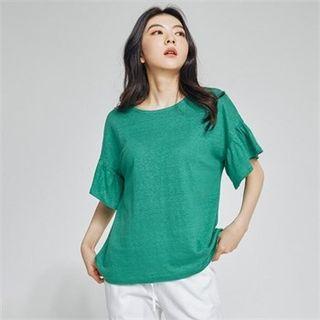 Ruffle-sleeve Linen T-shirt