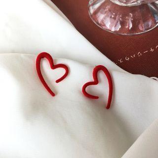 Heart Stud Earring 1 Pair - Heart S925 Sterling Silver Earring - Red - One Size