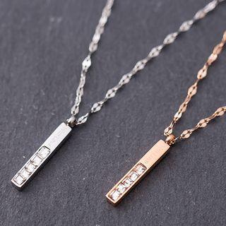 Rhinestone Bar Pendant Stainless Steel Necklace