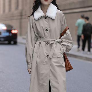 Fleece Collared Tie-waist Trench Coat
