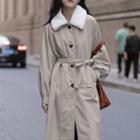 Fleece Collared Tie-waist Trench Coat