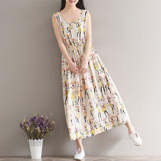 Sleeveless Printed A-line Maxi Dress