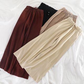 Plain High-waist Wide-leg Knit Pants