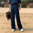 Short-sleeve Pocket Detail Denim Shirt / Wide-leg Jeans